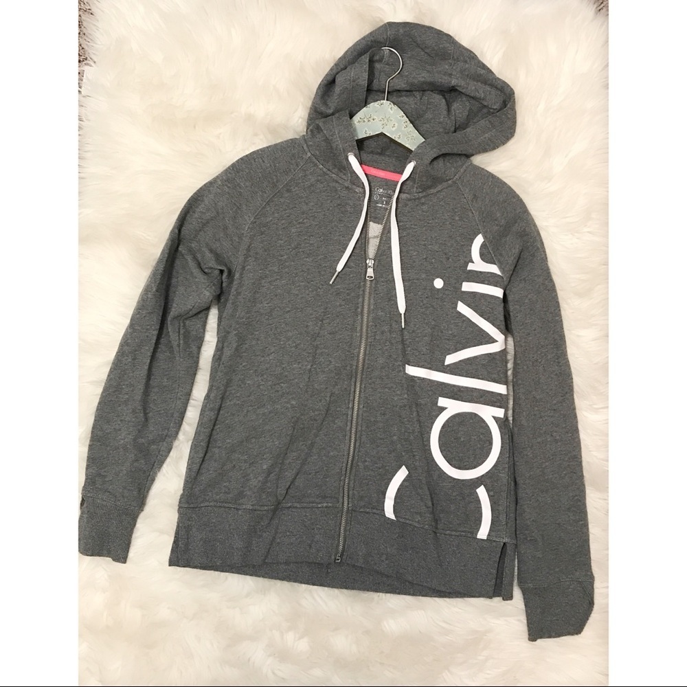 Calvin Klein Gray Calvin Spell-out Hoodie